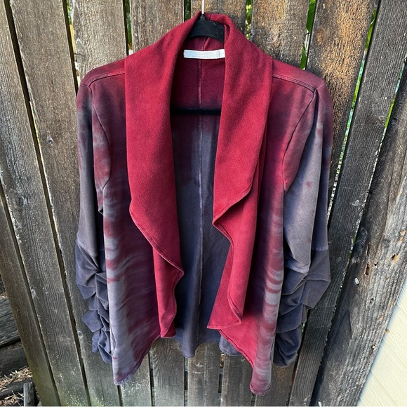 Testimony Los Angeles French Terry Tie Dye Ruched Sleeve Draped Cardigan Sz L - Picture 7 of 16